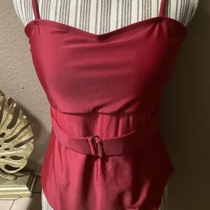 RED ONE PIECE SWIMSUIT W/ MESH & BELT